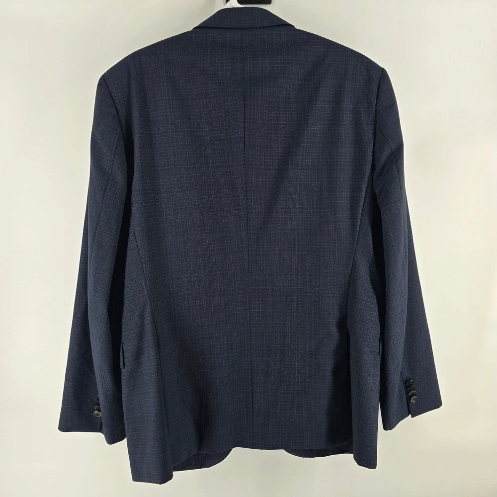 BOSS Hugo Boss Blazer Mens 40R Navy Blue Check Slim Fit Italian H-Huge-214